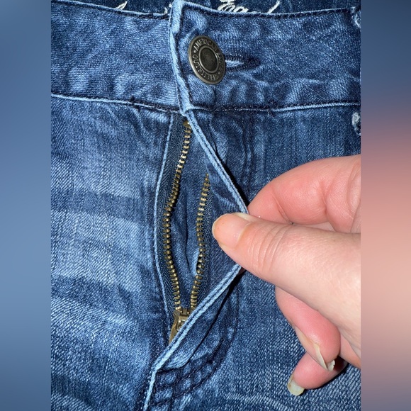 American Eagle jean shorts women’s sz 12 zippers Blue Wash Y2K emo grunge - Picture 8 of 11